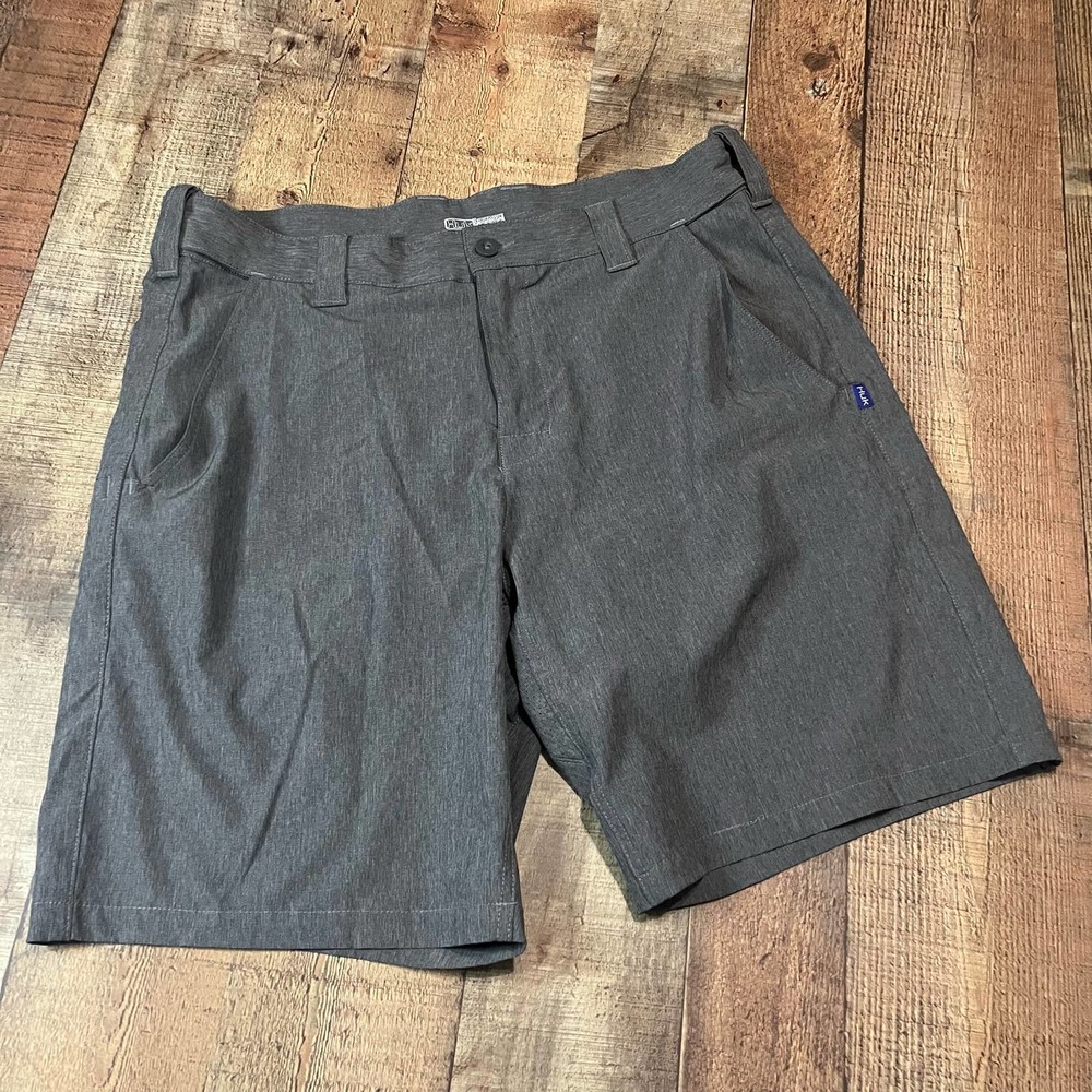 🔰 Huk Performance | Gray Nylon Pockets Flat Front Board Shorts Sz XL